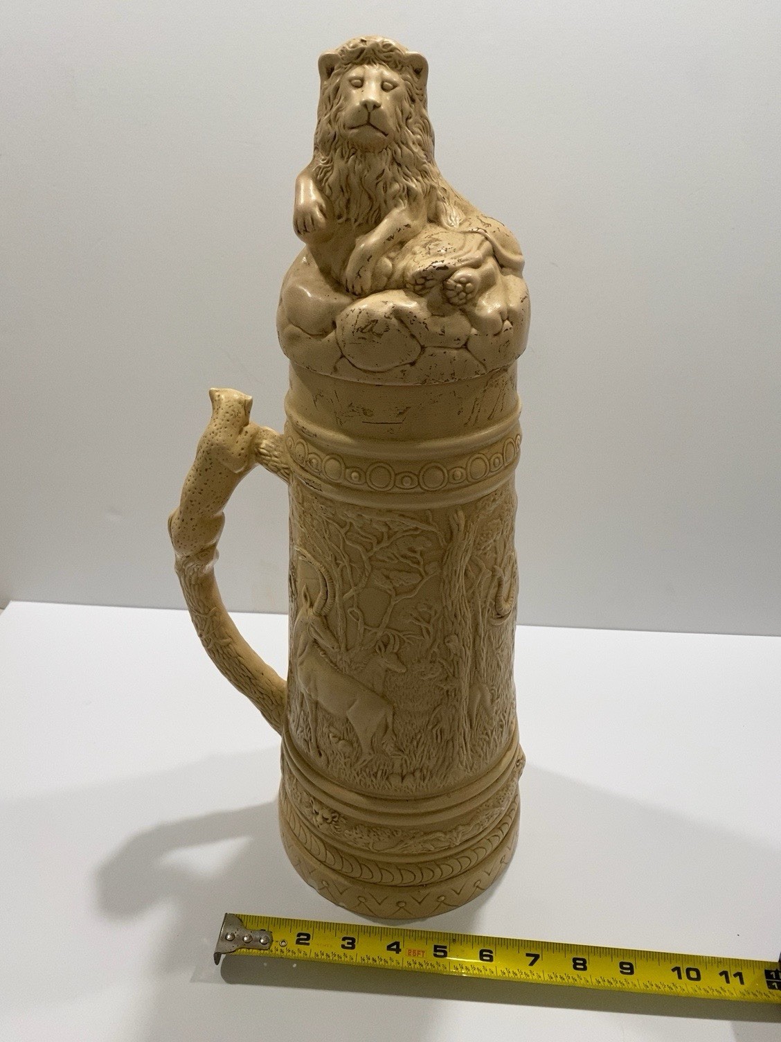 Holland Mold 18” Ceramic Safari Beer Stein Lion Elephant Wildlife Large Lidded