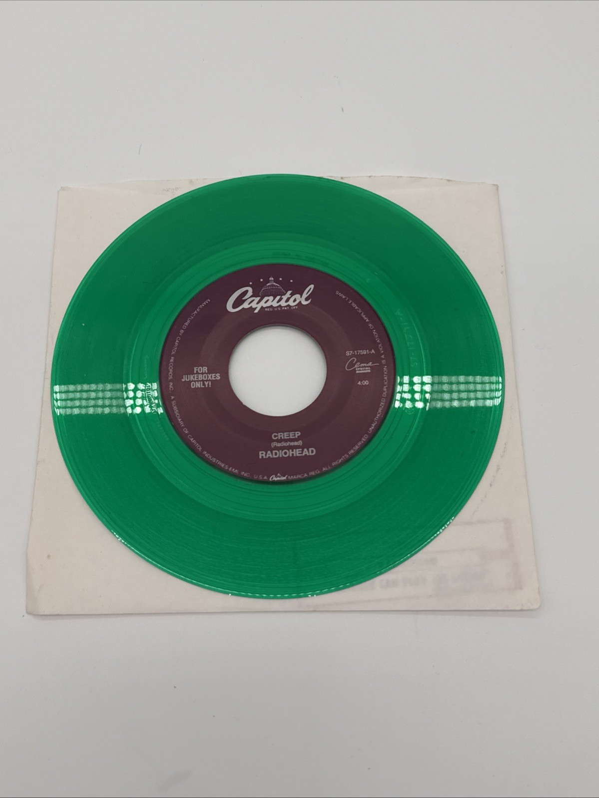 Radiohead Creep Anyone Can Play Guitar Capitol 45 S7-17591-A Green Vinyl 1993 7”