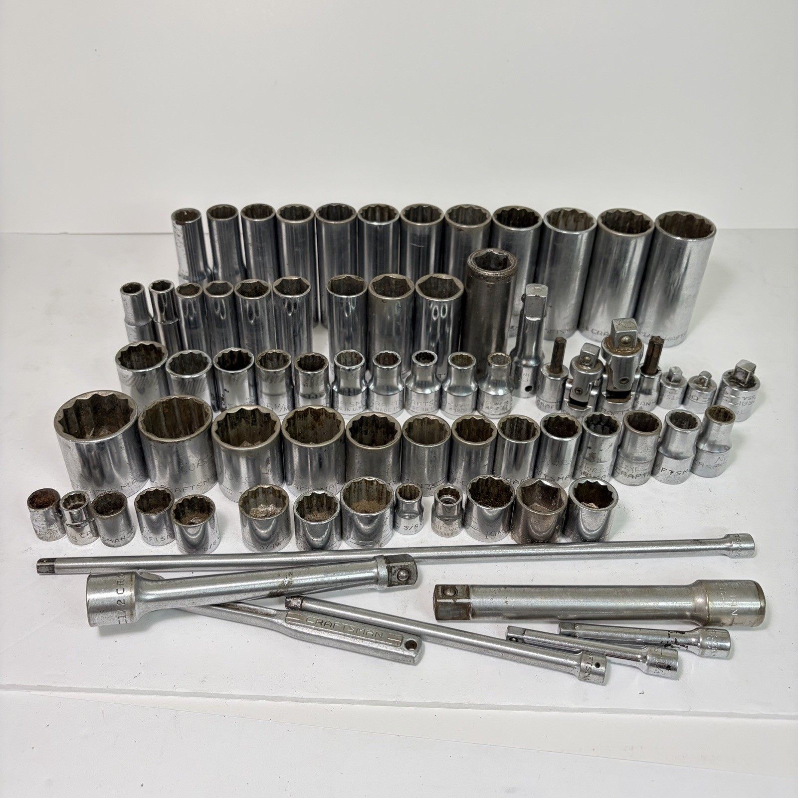 Vintage Craftsman V Series 73pc Socket Lot 12 Point Hex SAE Metric Extensions