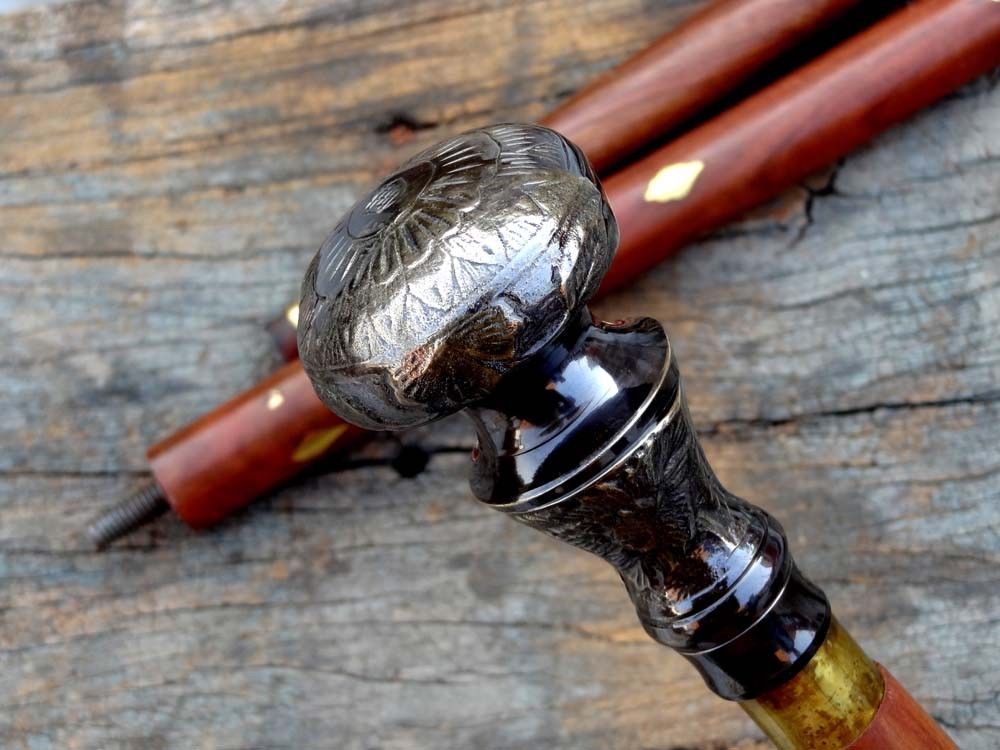 Antique Finish Knob Silver Finish Head Elegant Victorian Wooden Walking Stick Antique Finish Knob Silver Finish Head Elegant Victorian Wooden Walking Stick