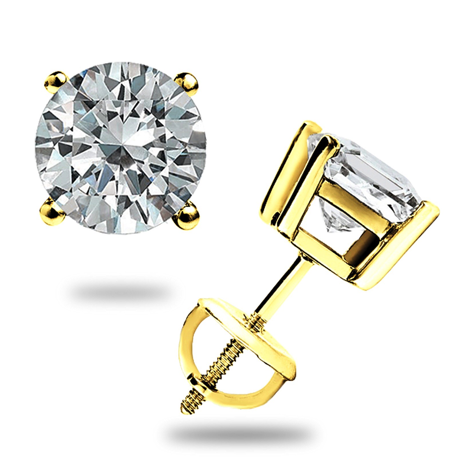 2.10 CT ROUND CUT GRA MOISSANITE EARRINGS 14K YELLOW GOLD STUDS SCREW-BACK GIFT