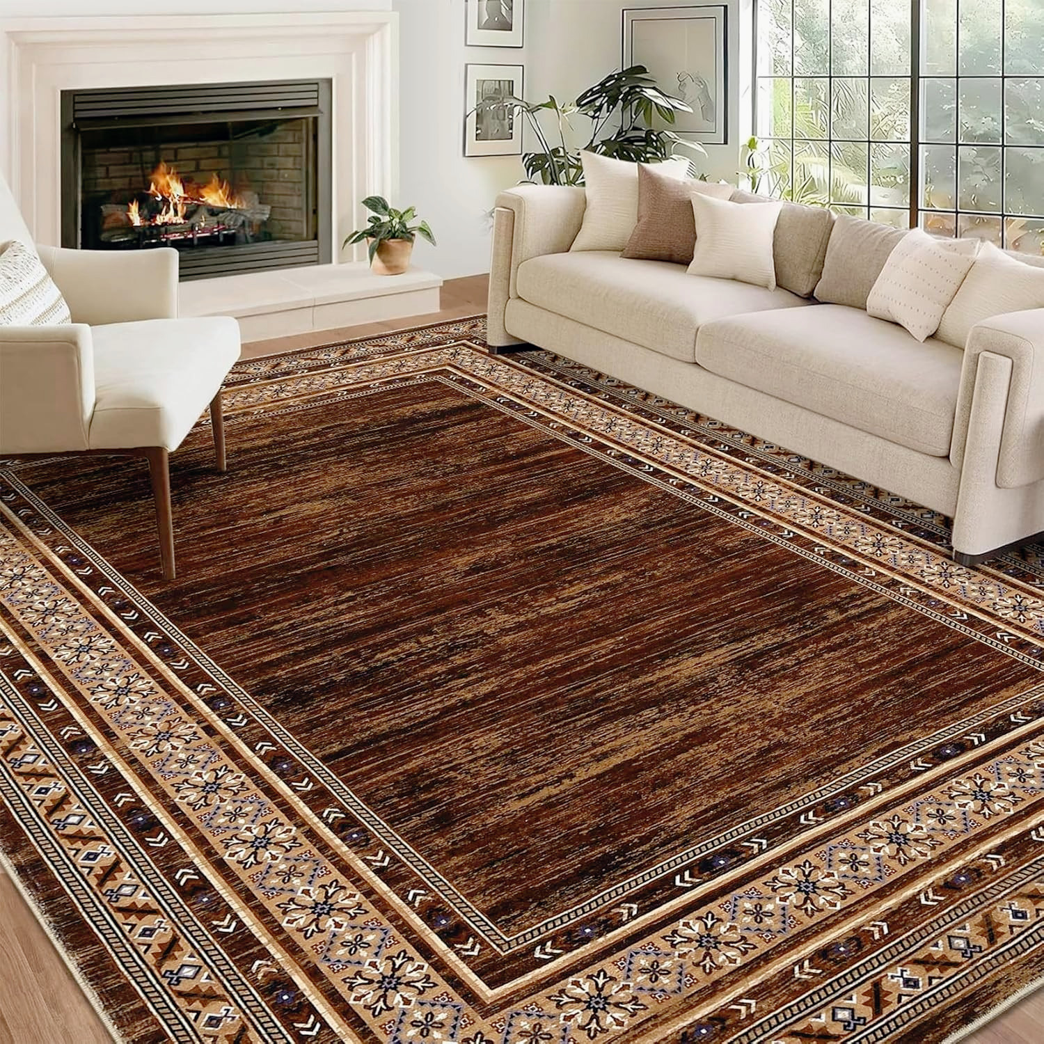 Modern Solid Area Rug Washable Non-Slip Floor Carpet Living Room Red Brown