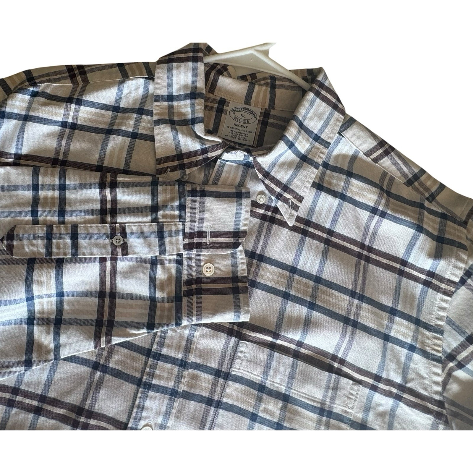 Brooks Brothers Regent Fit XL Plaid Button Front Shirt Supima Cotton Made USA