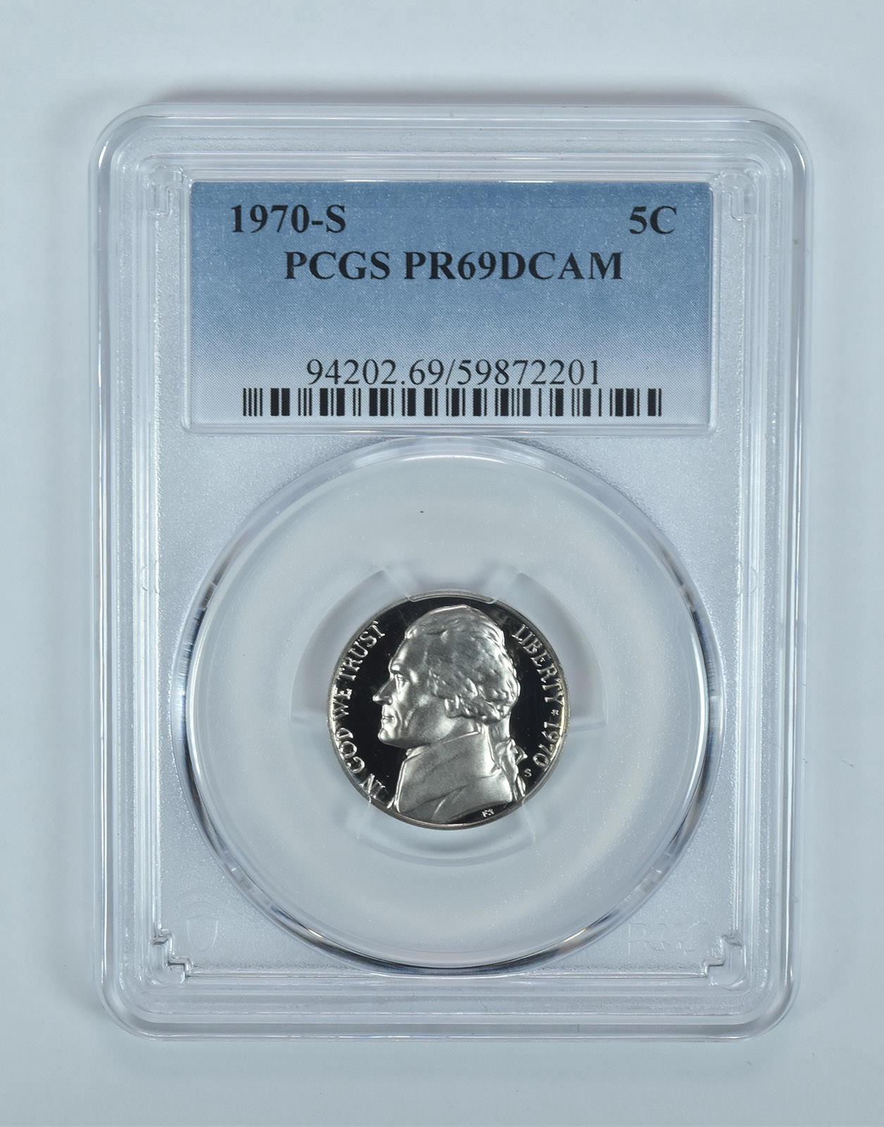 1970-S Jefferson Nickel PR69 DCAM PCGS Blue Label 1970-S Jefferson Nickel PR69 DCAM PCGS Blue Label