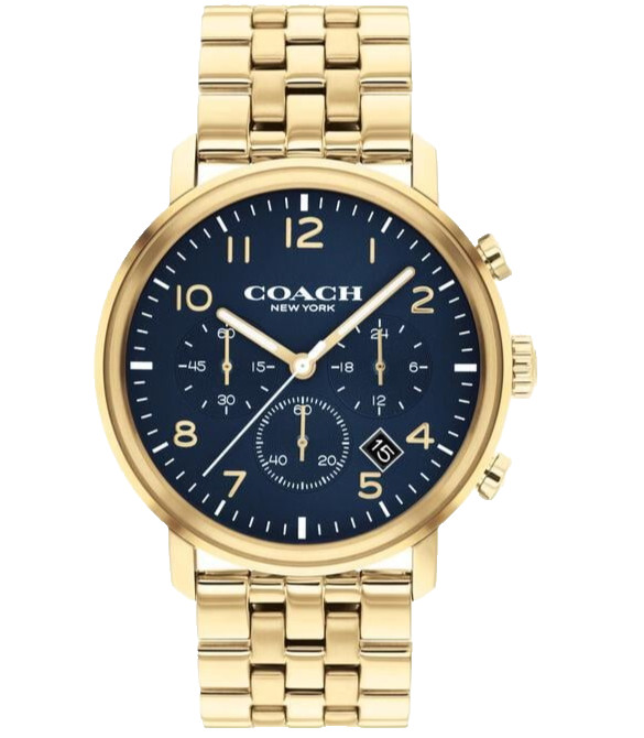 COACH HARRISON CHRONOGRAPH 14602574 BLUE DIAL GOLD BRACELET 42MM MENS WATCH