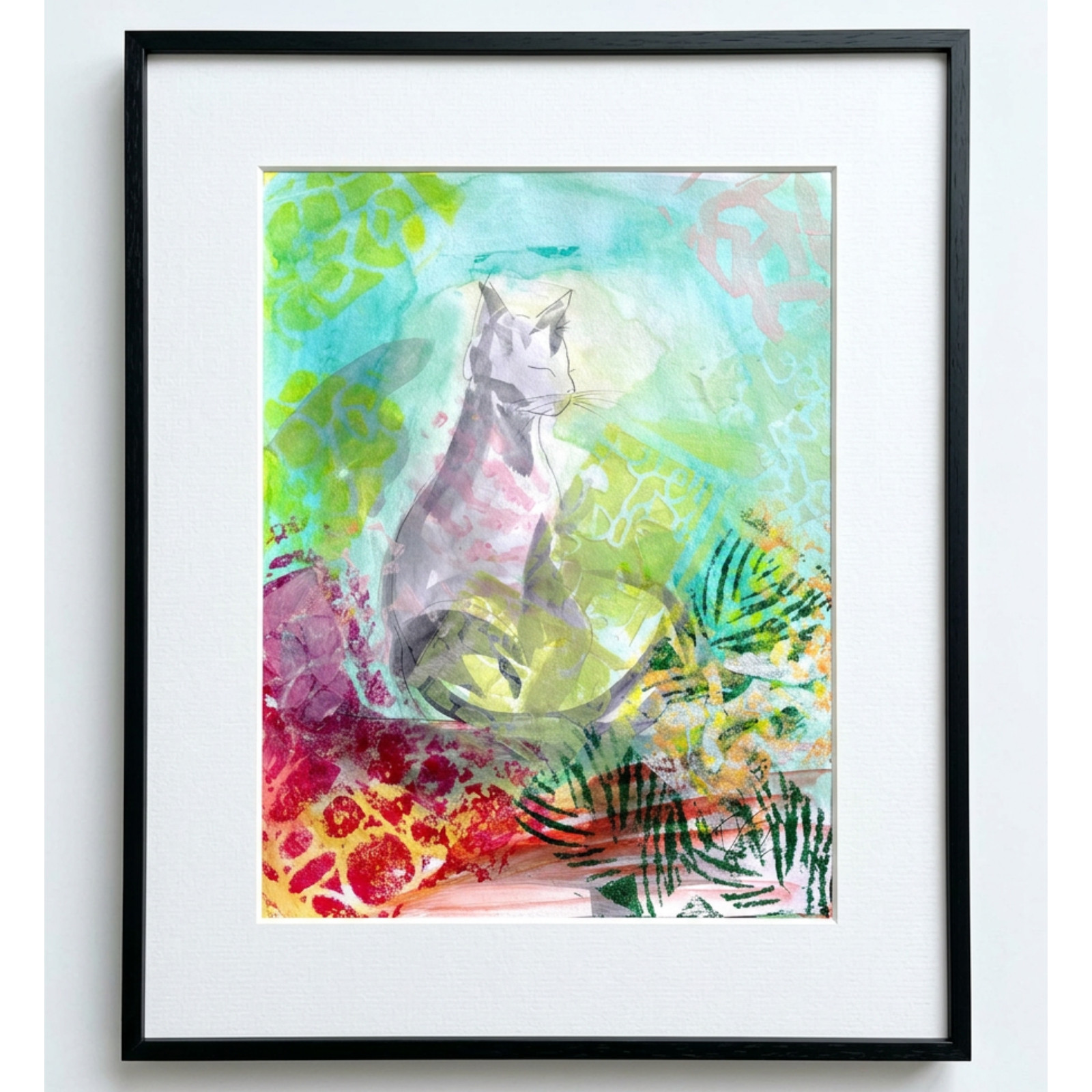 EMBRY Original Abstract 11x14 Acrylic Cat Painting \