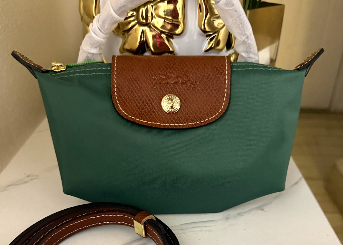 Longchamp Women’s Green Small Solid Crossbody Bag Snap Top Handle Gold Tone