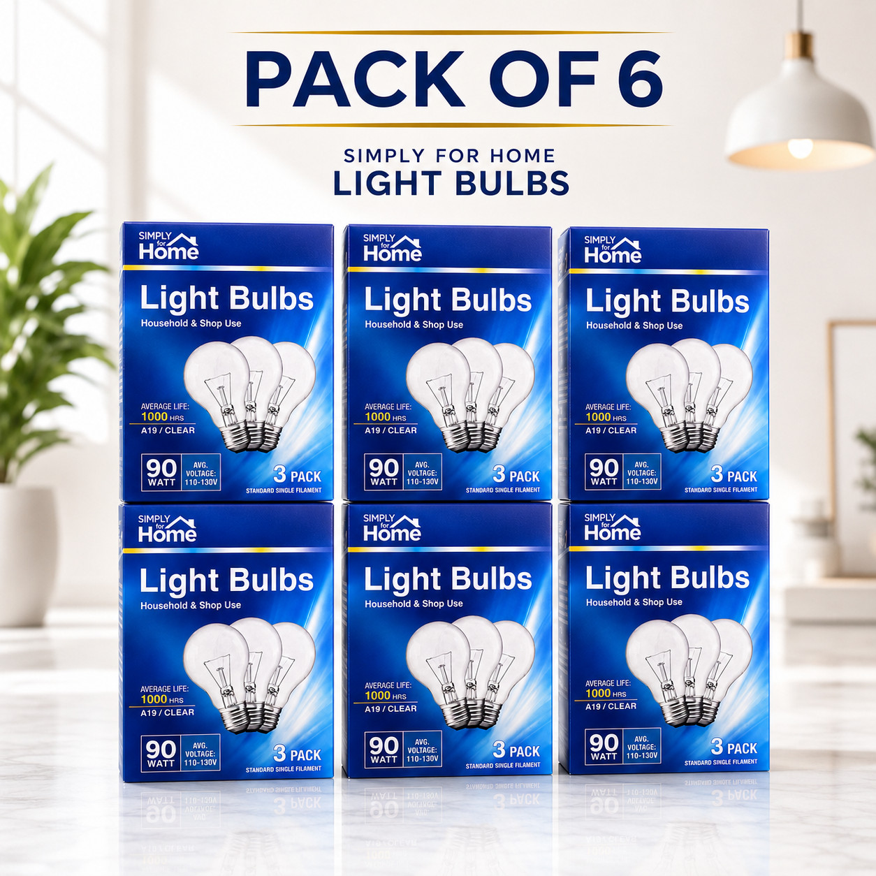 Simply for Home A19 Clear Light Bulbs90W 6Pack , 18Bulbs 110-130V Household Shop