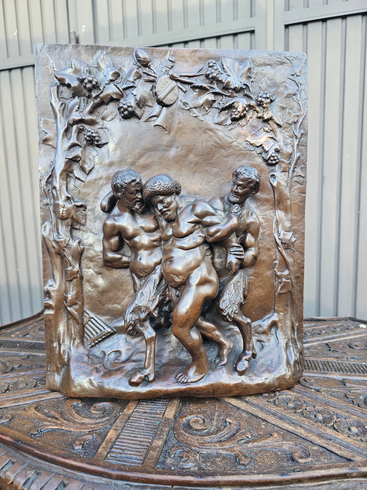 Vintage Relief plate after Clodion 1738 - 1814 bronze Drunken Silenus