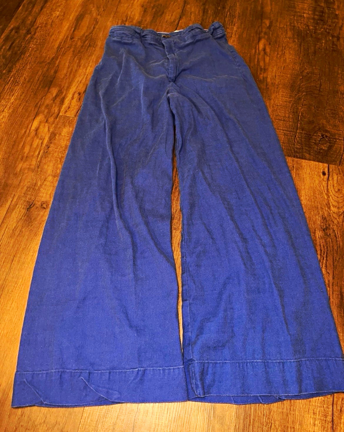 Maeve by Anthropologie Women’s Blue Wide-Leg Linen Blend High Rise Pants