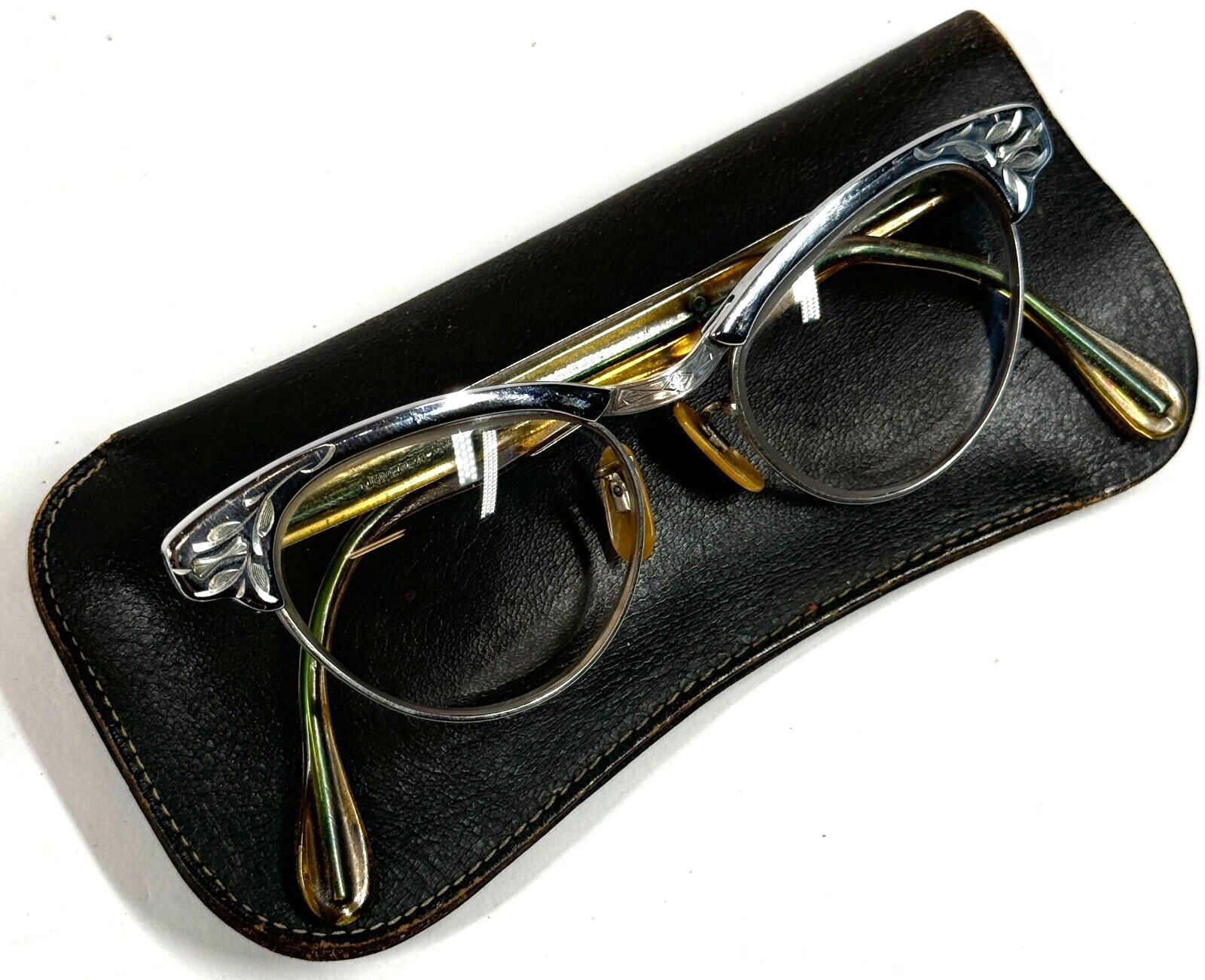 Antique COC 44-20 Cats Eye Frame 4 1/2 Ladies Glasses Spectacles w/ Soft Case Antique COC 44-20 Cats Eye Frame 4 1/2 Ladies Glasses Spectacles w/ Soft Case