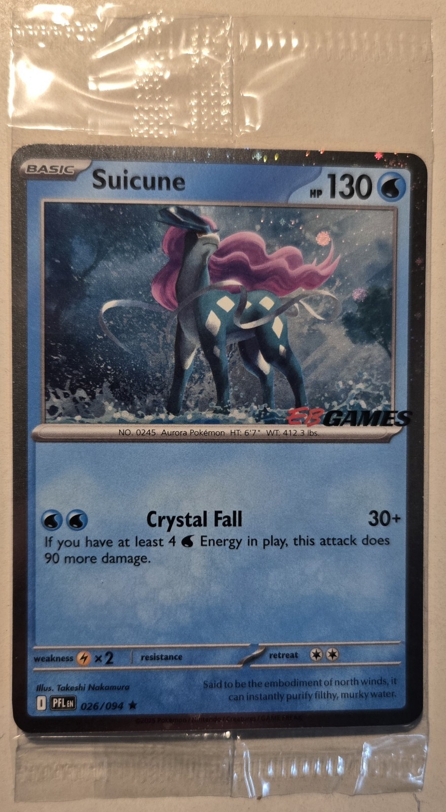 SUICUNE Pokémon Phantasmal Flames 026/094 EB Games Stamped Sealed/Unopened SUICUNE Pokémon Phantasmal Flames 026/094 EB Games Stamped Sealed/Unopened