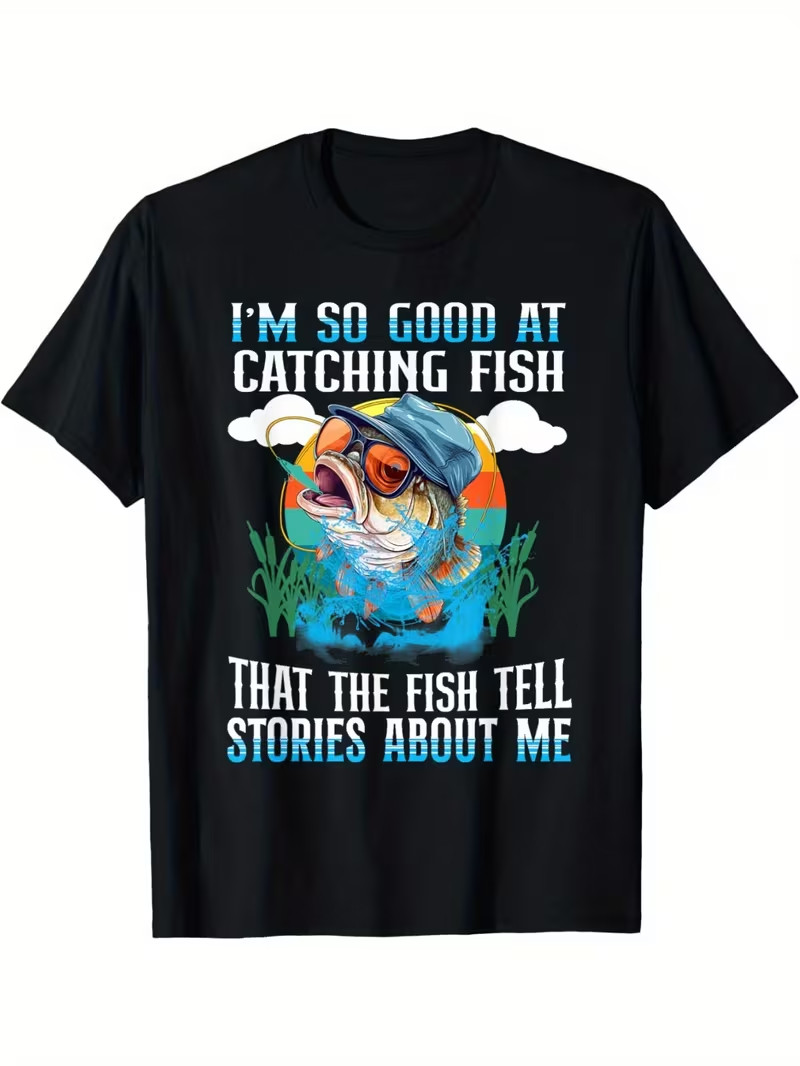 Men\'s Humorous Fishing Graphic T-Shirt - \