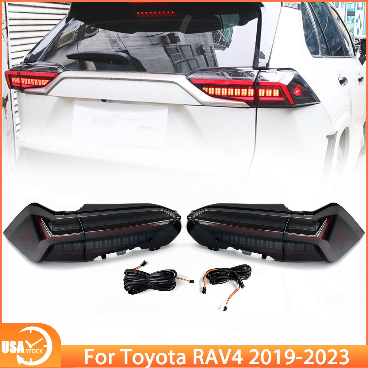 For 2019-2023 Toyota RAV4 LED Tail Lights Sequential Signal Black Rear Lamp