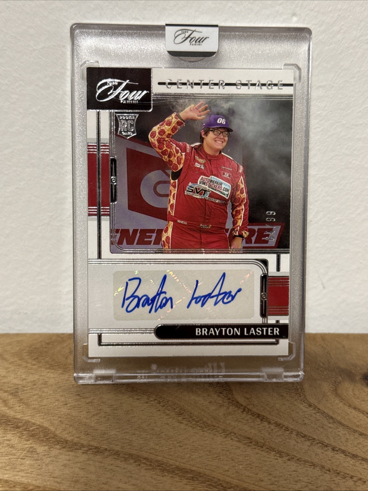 2026 Turn Four Brayton Laster RC Center Stage Auto Holo Silver #/75 Encased 2026 Turn Four Brayton Laster RC Center Stage Auto Holo Silver #/75 Encased