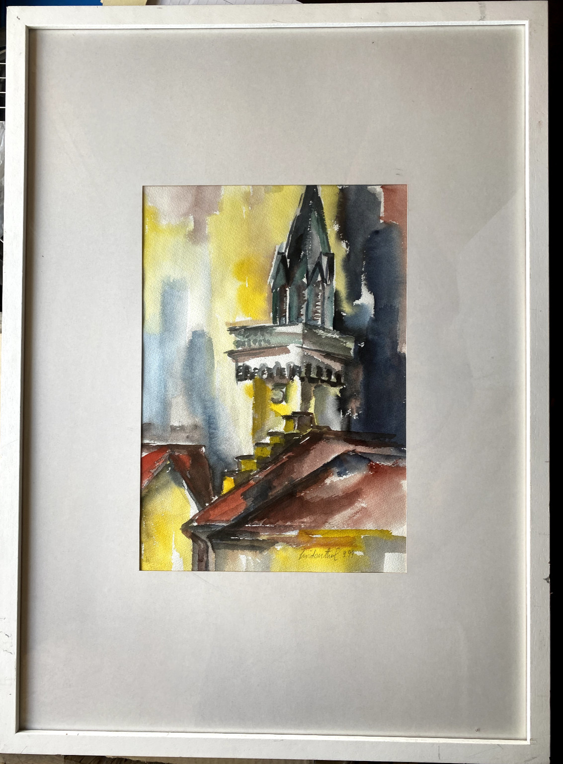 Hans Lindenthal 1938 Church Tower Watercolour Gallery Signed Rare Gothic Dom