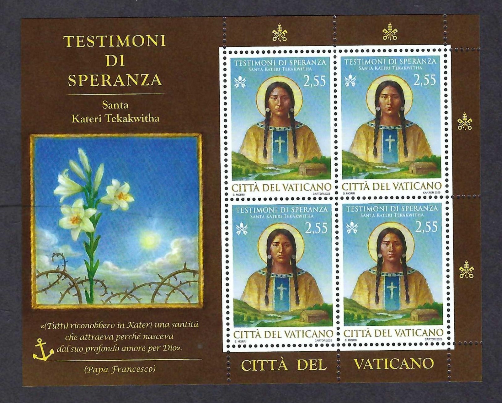 Vatican City 2025 Witnesses of Hope: Saint Kateri Tekakwitha mint sheet of 4
