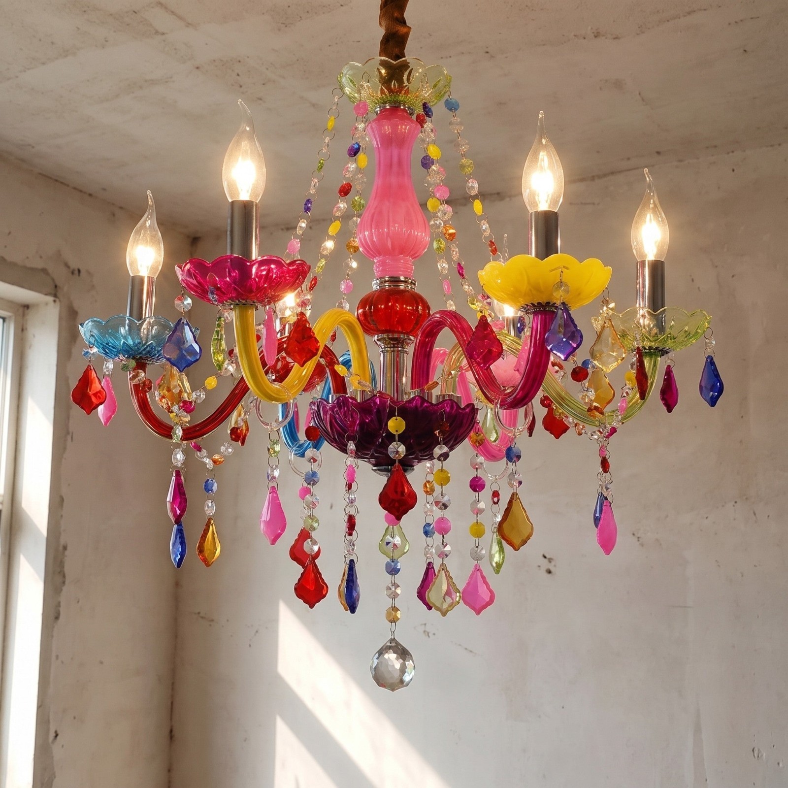 Colorful Murano Style Chandelier 6 Bulbs Venetian Ambiance