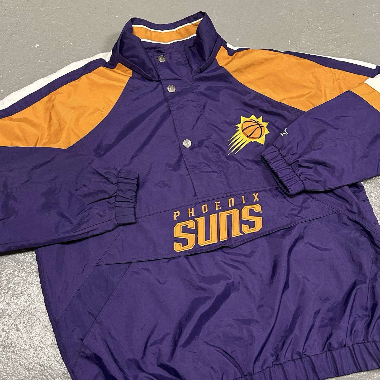 Starter Phoenix Suns Half Zip Jacket Wind Breaker Purple Orange NBA Size XL
