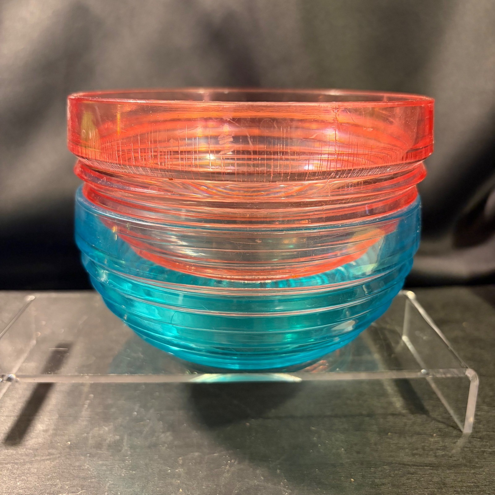 Vintage 1986 Majestic Ribbed Plastic Bowls Set of 2 Pink Teal Blue 5.25\