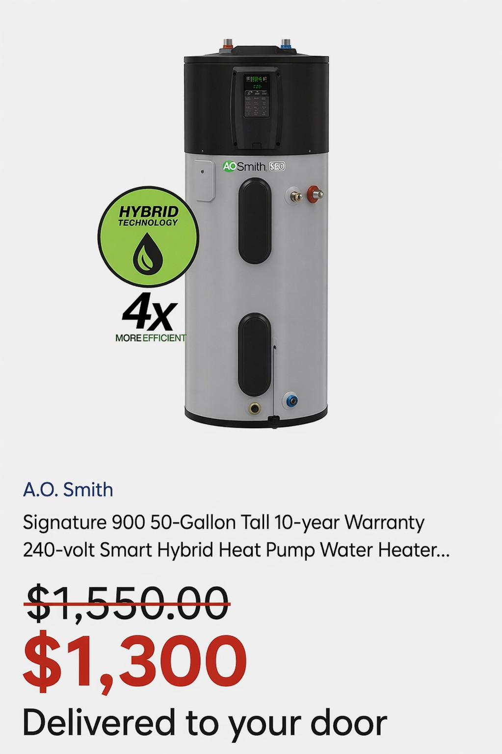 🔥 NEW – 95 SOLD - A.O. Smith 900 50 Gal Hybrid Heat Pump Water Heater Delivered