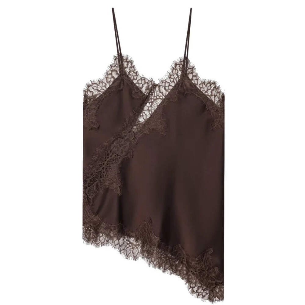 HXAO 2025 Woman Asymmetrical Slip Top Women Sexy Black Yellow Blue Top Lace Tank