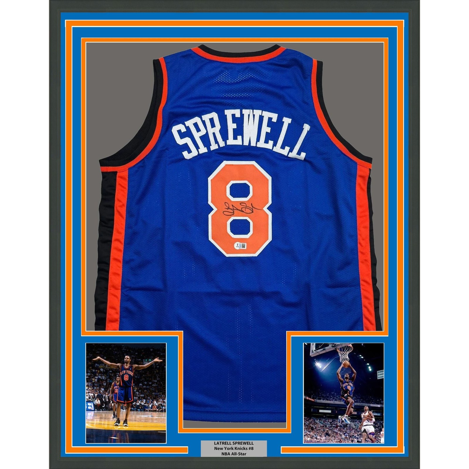 Framed Autographed/Signed Latrell Sprewell 35x39 New York NY Jersey BAS COA Framed Autographed/Signed Latrell Sprewell 35x39 New York NY Jersey BAS COA