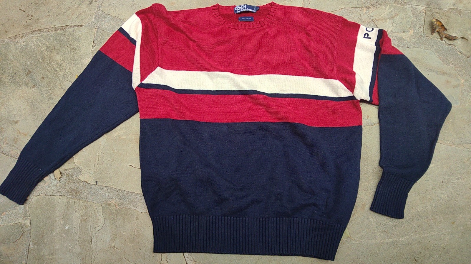 VTG Polo Ralph Lauren Red Blue Striped Cotton Pullover Sweater Men’s L POLO Slee VTG Polo Ralph Lauren Red Blue Striped Cotton Pullover Sweater Men’s L POLO Slee