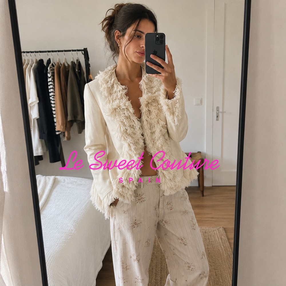 ZARA WOMAN NWT FW26 ZW COLLECTION LINEN BLEND FRINGED JACKET ecru 7012/800/712