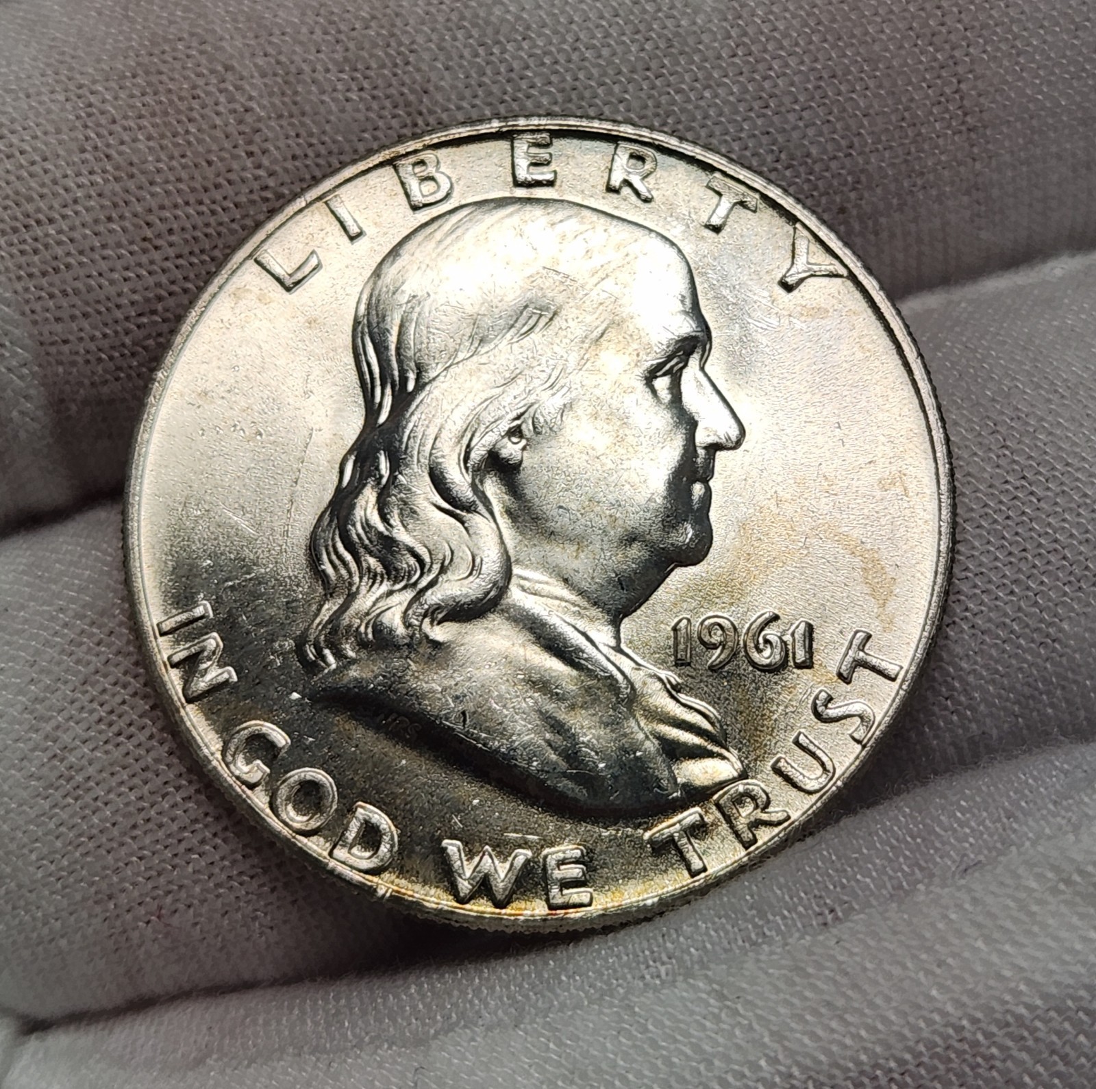 1961 D Ben Franklin Half Dollar 50c Uncirculated BU 90% Silver US Coin F-61Aez