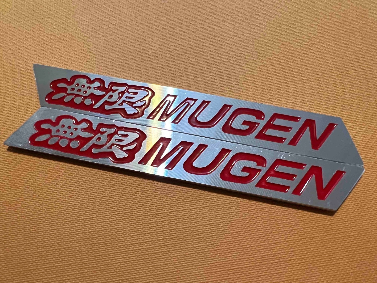 2X JDM NEW Mugen Aluminum Spoiler Emblem Badge Left & Right (Red) 2X JDM NEW Mugen Aluminum Spoiler Emblem Badge Left & Right (Red)