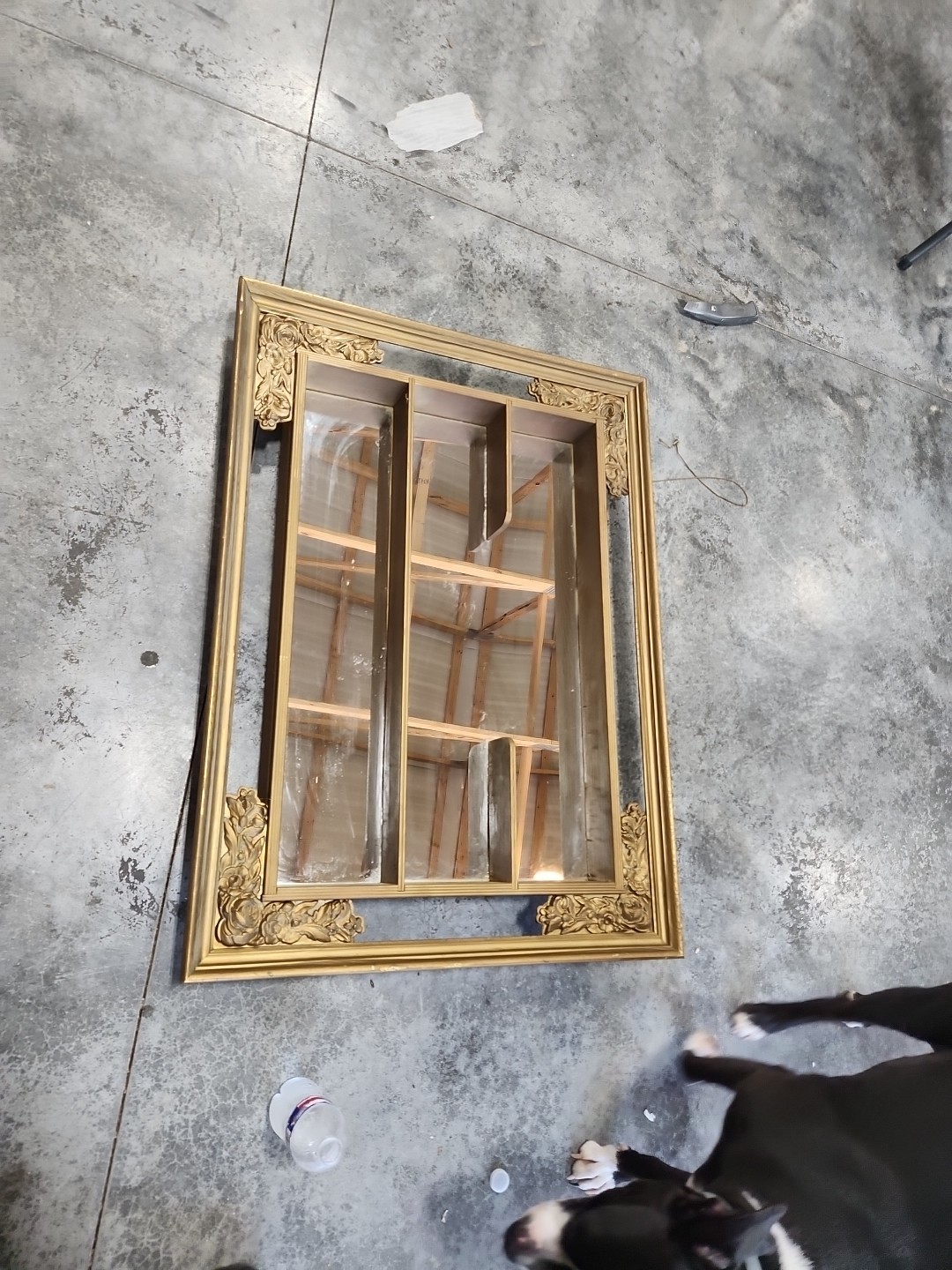 Vtg MCM Illinois Moulding Co Gold Gilt Wood Mirror Shadow Box Wall Shelf