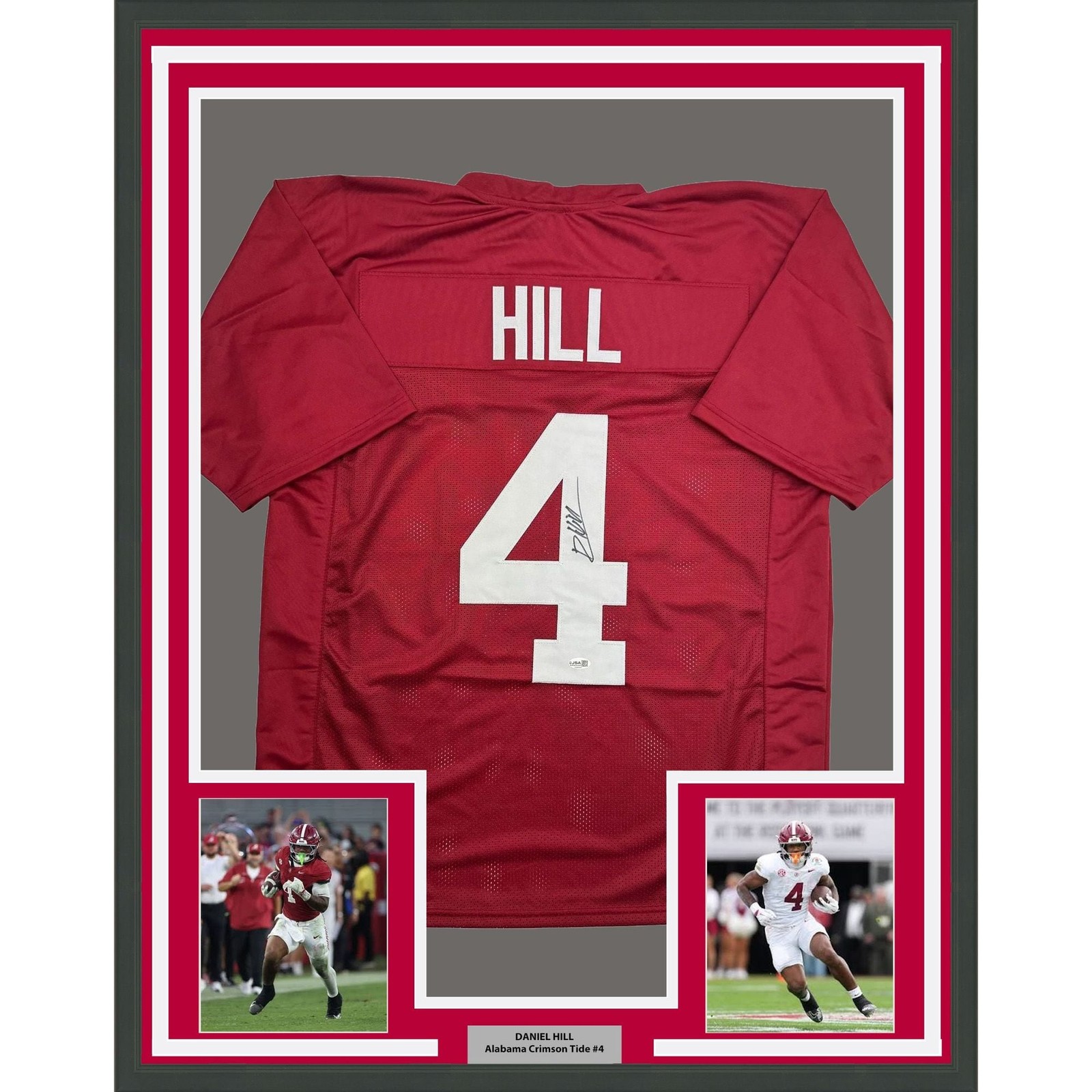 Framed Autographed/Signed Daniel Hill 35x39 Alabama Red Jersey JSA COA