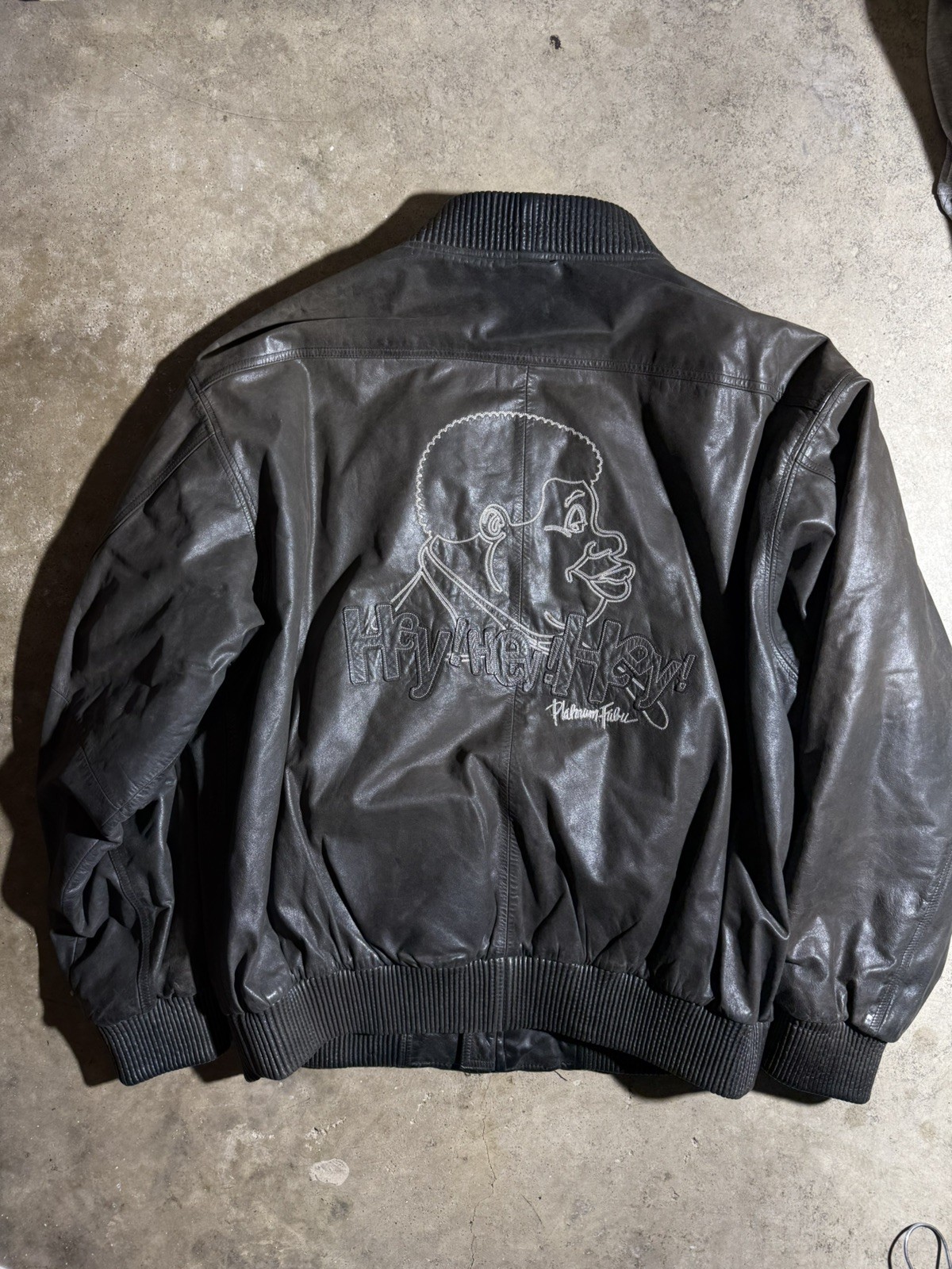 RARE VINTAGE PLATINUM FUBU HEY HEY FAT ALBERT BLACK LEATHER FALL JACKET 2XL RARE VINTAGE PLATINUM FUBU HEY HEY FAT ALBERT BLACK LEATHER FALL JACKET 2XL