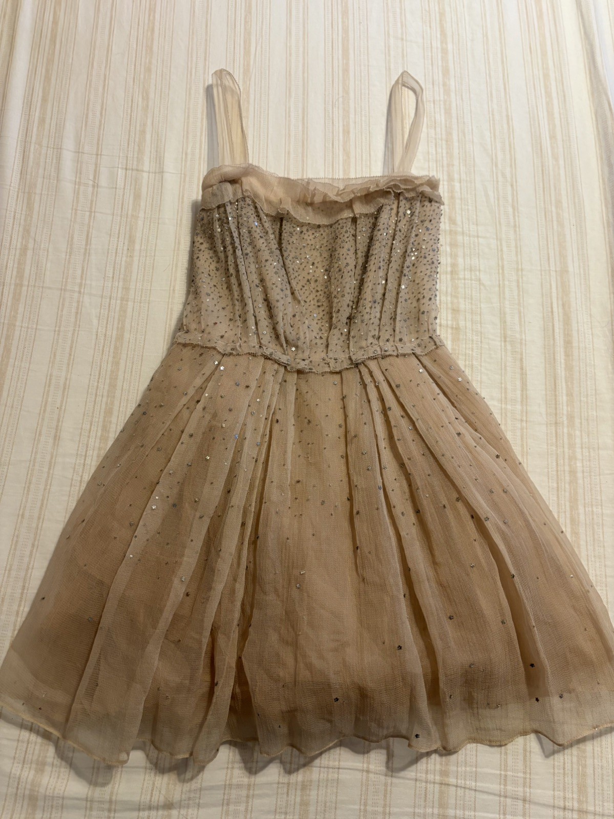 Vintage Marc Jacobs 100% Silk Beige Silver Star Sequin Dress Sz 2 