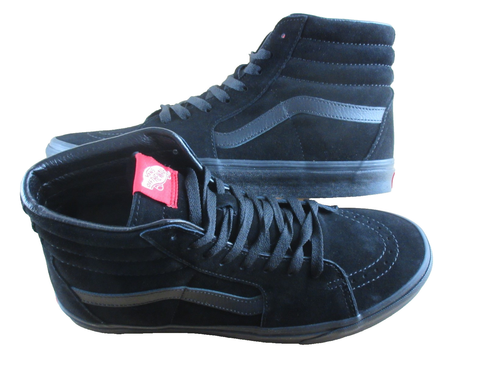 Vans Men\'s Sk8-Hi All Black Striped Classic Suede Skate shoes Size 11 NIB