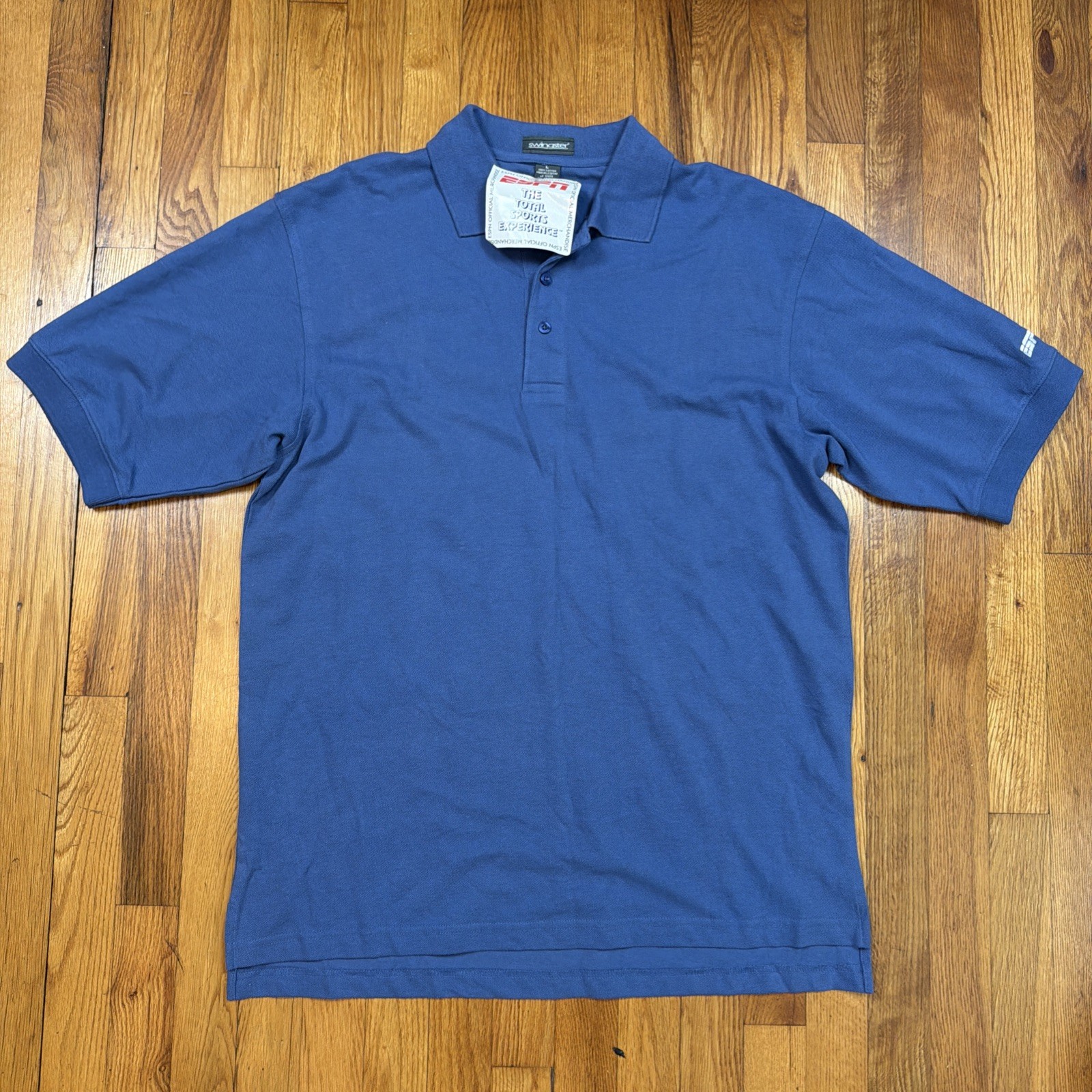 VTG 90s ESPN Polo Shirt Mens L Official Merchandise Sports Swingster Blue Cotton VTG 90s ESPN Polo Shirt Mens L Official Merchandise Sports Swingster Blue Cotton