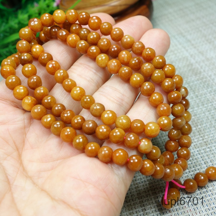 Certified Red Tawny Burma 100% Grade A Jadeite JADE Beads Necklace 项链25inches