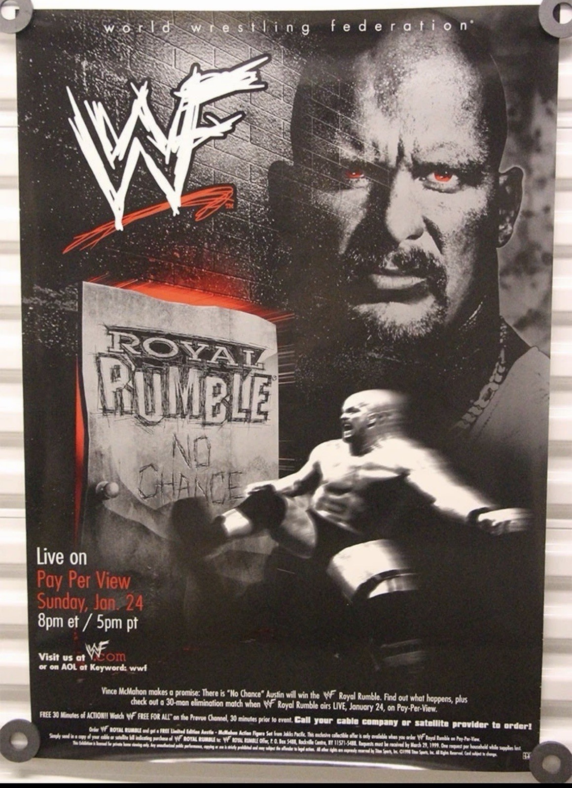 WWF Royal Rumble 1999 Poster WWE Vintage Austin No Chance In Hell ORIGINAL NEW WWF Royal Rumble 1999 Poster WWE Vintage Austin No Chance In Hell ORIGINAL NEW