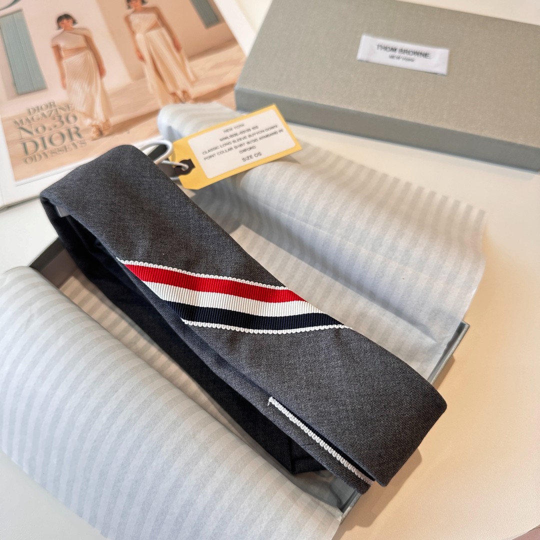 Thom Browne Navy Woven Neck Tie Accent RWB Stripe Sophisticated Suit Tie