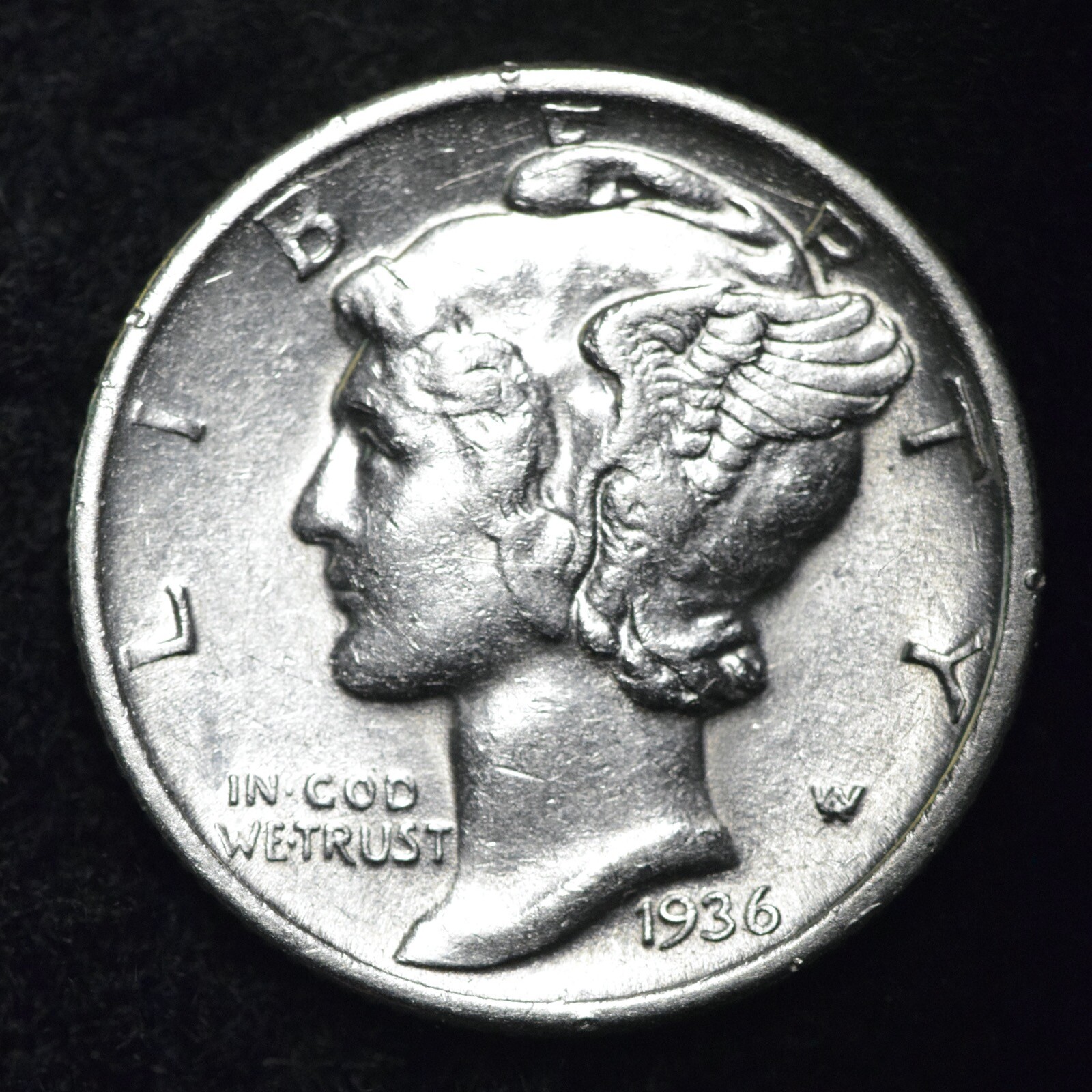 1936 Mercury Silver Dime AU   =