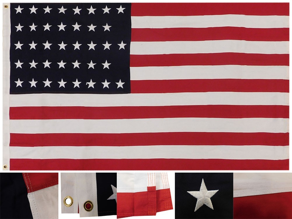 3X5 FT HEAVY COTTON USA 1877 38 STARS STATE FLAG - SEWN & EMBROIDERED