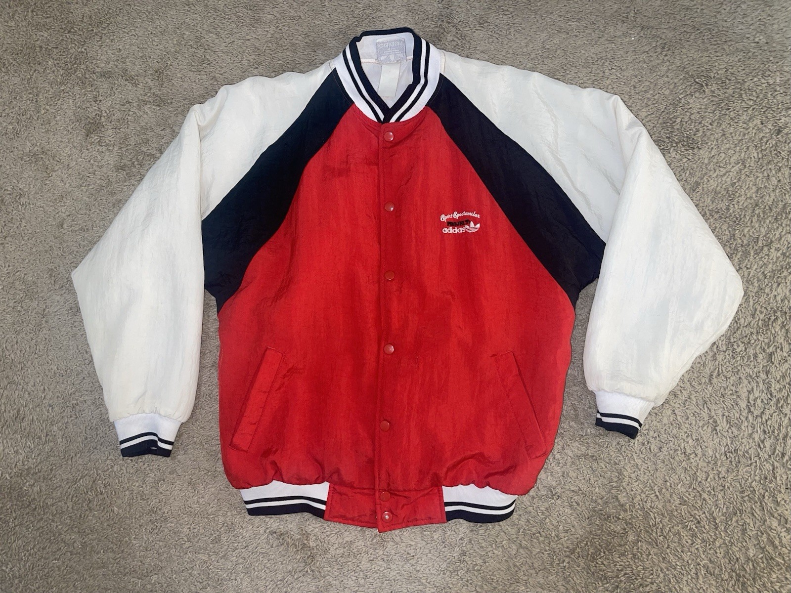 Vintage 80s Adidas Project Sports Spectacular Bomber Jacket Red White Size M
