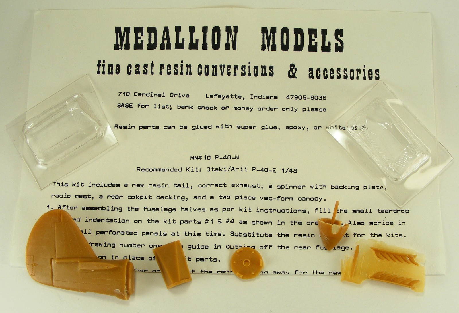 Medallion Models 1/48 Scale P-40N Resin Conversion Kit