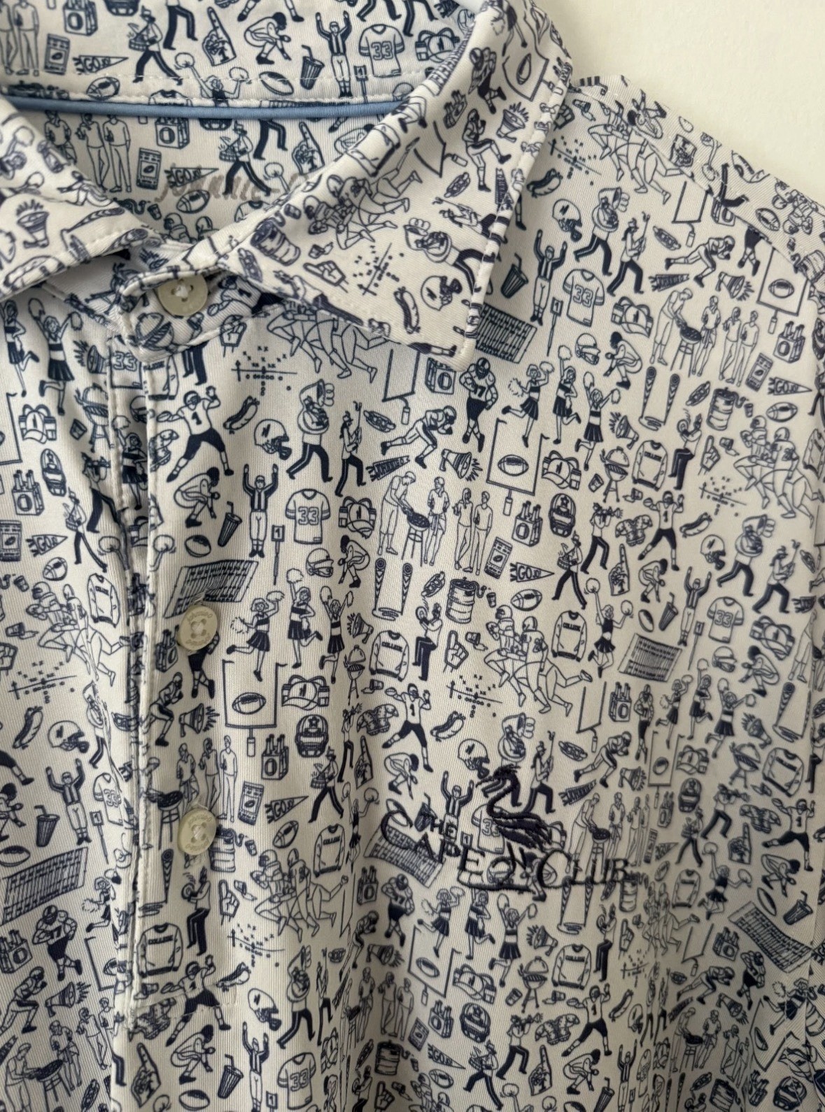 Johnnie-O Tailgater Polo Mens L White Navy Print The Cape Club Golf Shirt Johnnie-O Tailgater Polo Mens L White Navy Print The Cape Club Golf Shirt