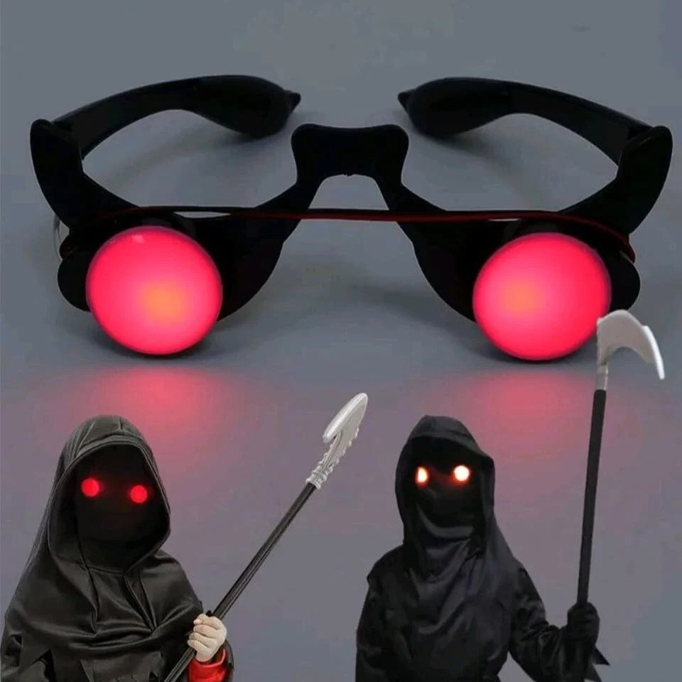 Glowing Red Eyes Glasses Grim Reaper Halloween Costume Accessory Light up