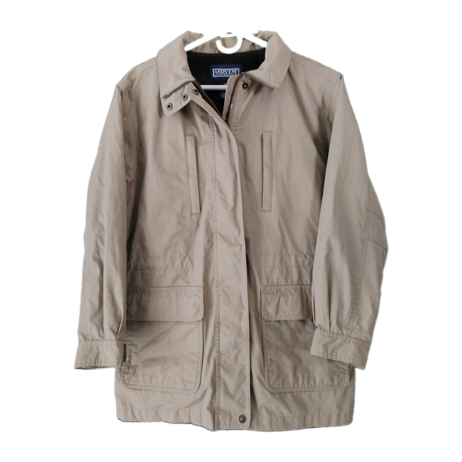 Lands End Woman\'s Field Jacket W/Detachable Hood Khaki Size M 10-12 (O) Lands End Woman\'s Field Jacket W/Detachable Hood Khaki Size M 10-12 (O)