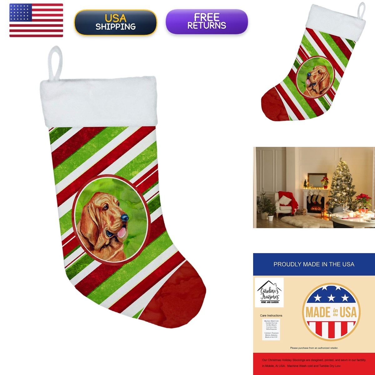 Caroline\'s Treasures LH9241-CS Bloodhound Candy Cane Christmas Stocking