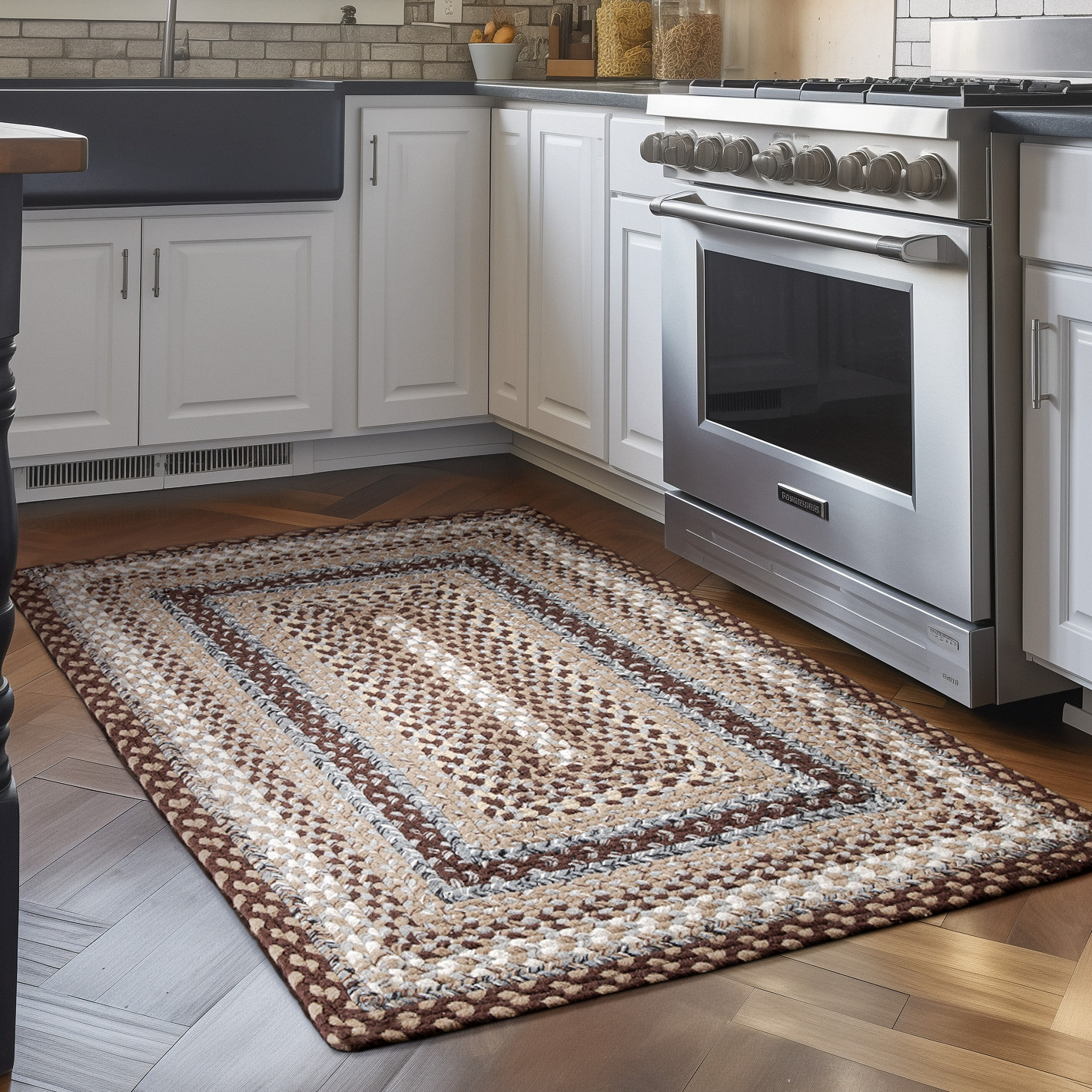 Brown Braided Country Kitchen Area Rug Farmhouse Braided Rug for Home Decor