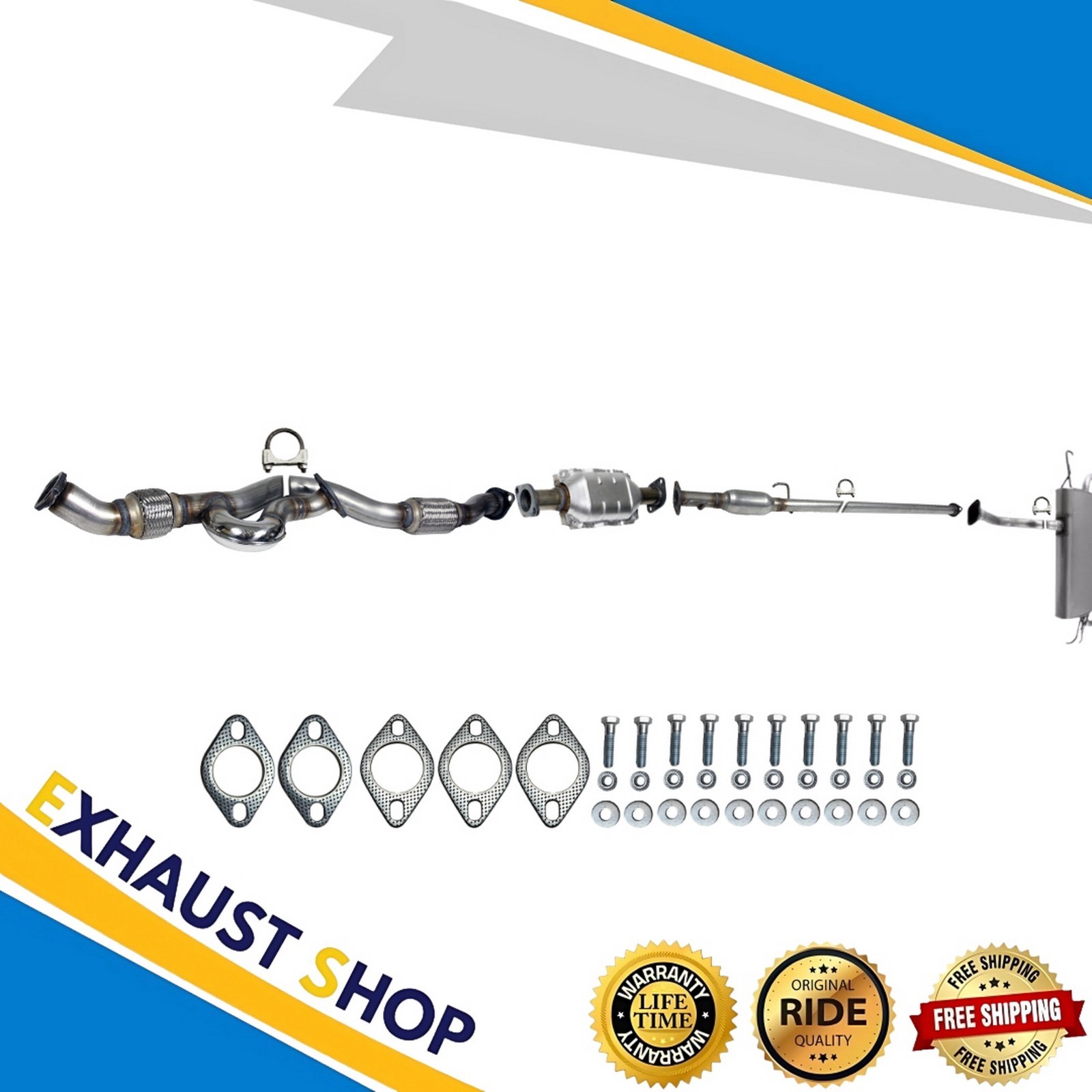 Front Y-pipe+Rear Cat+Resonator+Muffler For 2005-2008 Tucson & Sportage 2.7L 4WD